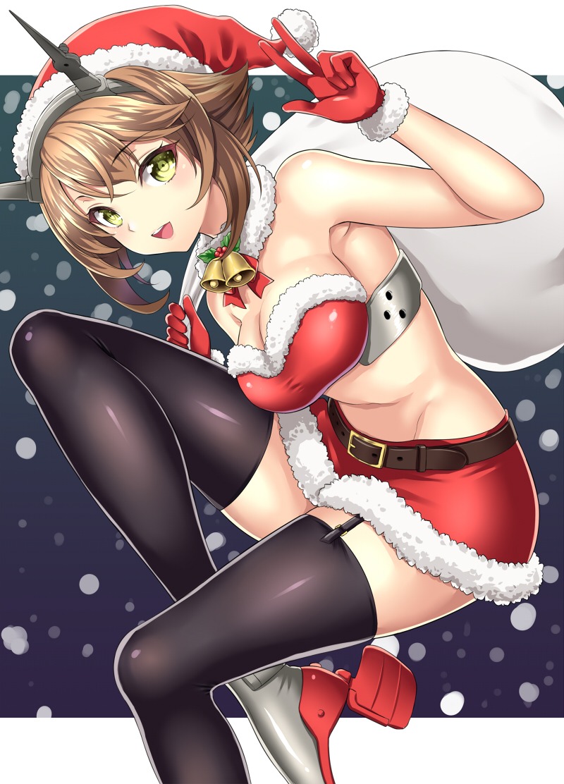 bikini_top christmas cleavage heels kantai_collection kase_daiki mutsu_(kancolle) stockings swimsuits thighhighs