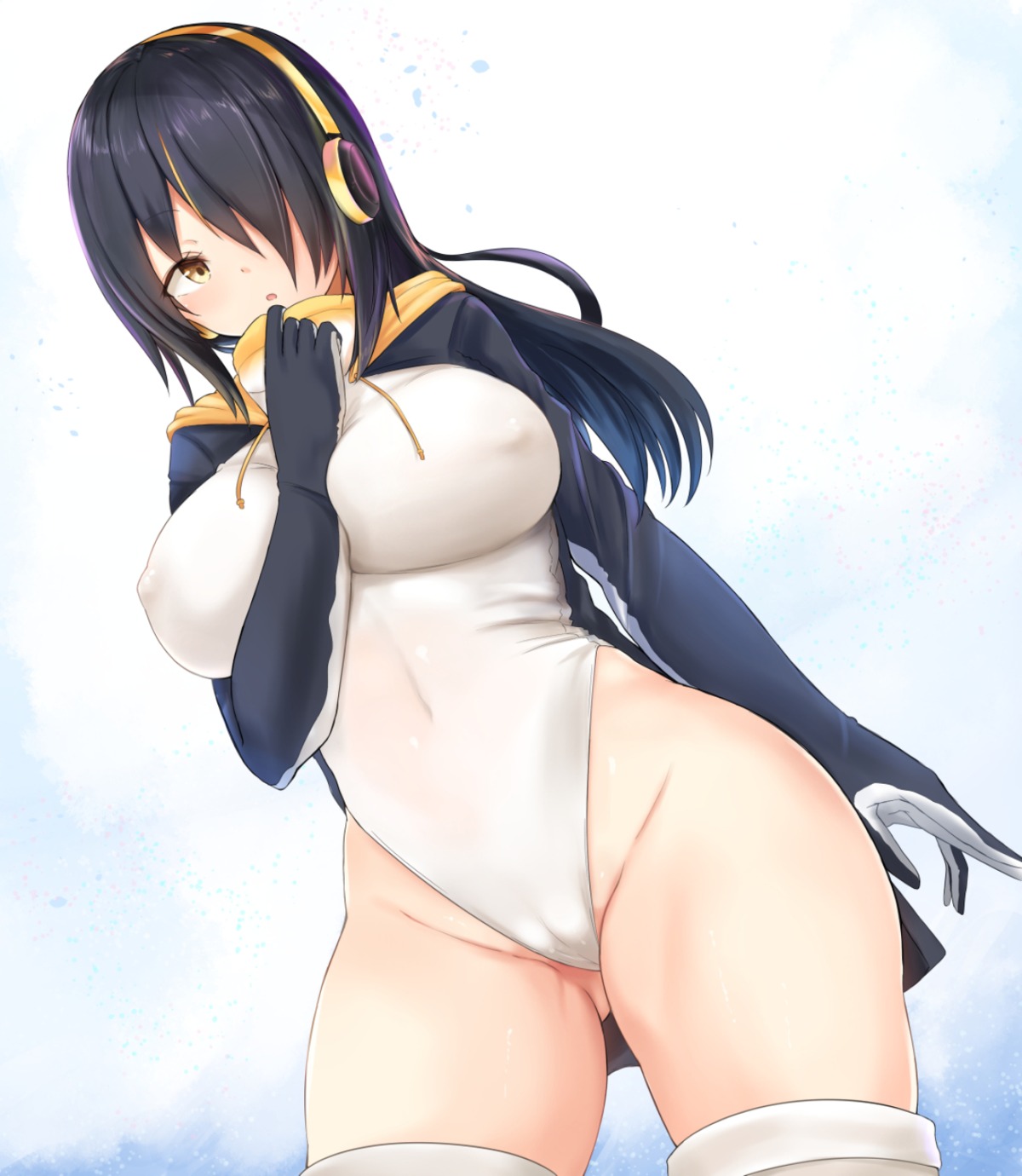 cameltoe emperor_penguin erect_nipples headphones kemono_friends leotard naigou thighhighs