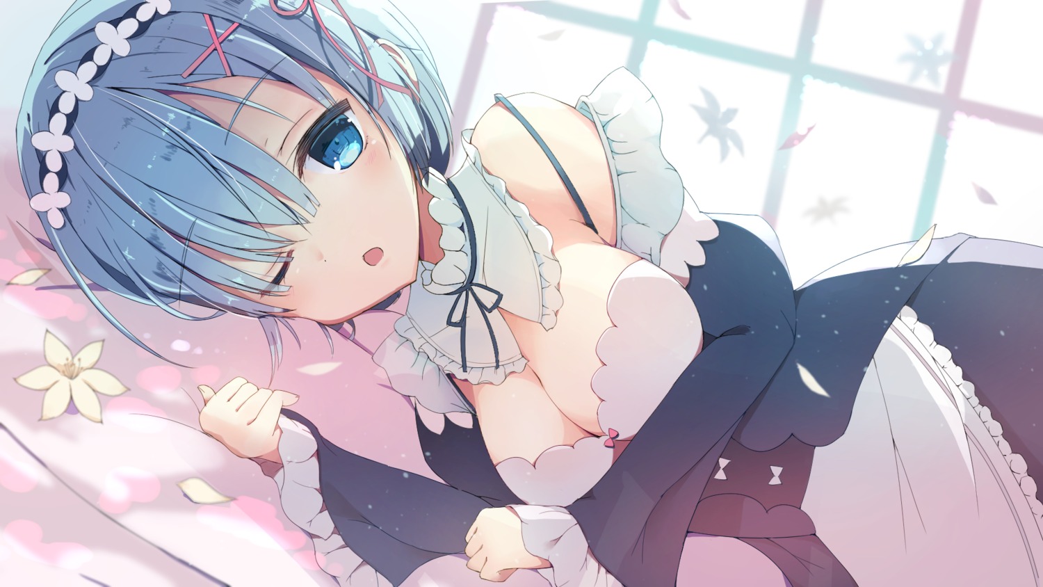 cleavage maid miwadon re_zero_kara_hajimeru_isekai_seikatsu rem_(re_zero) wallpaper