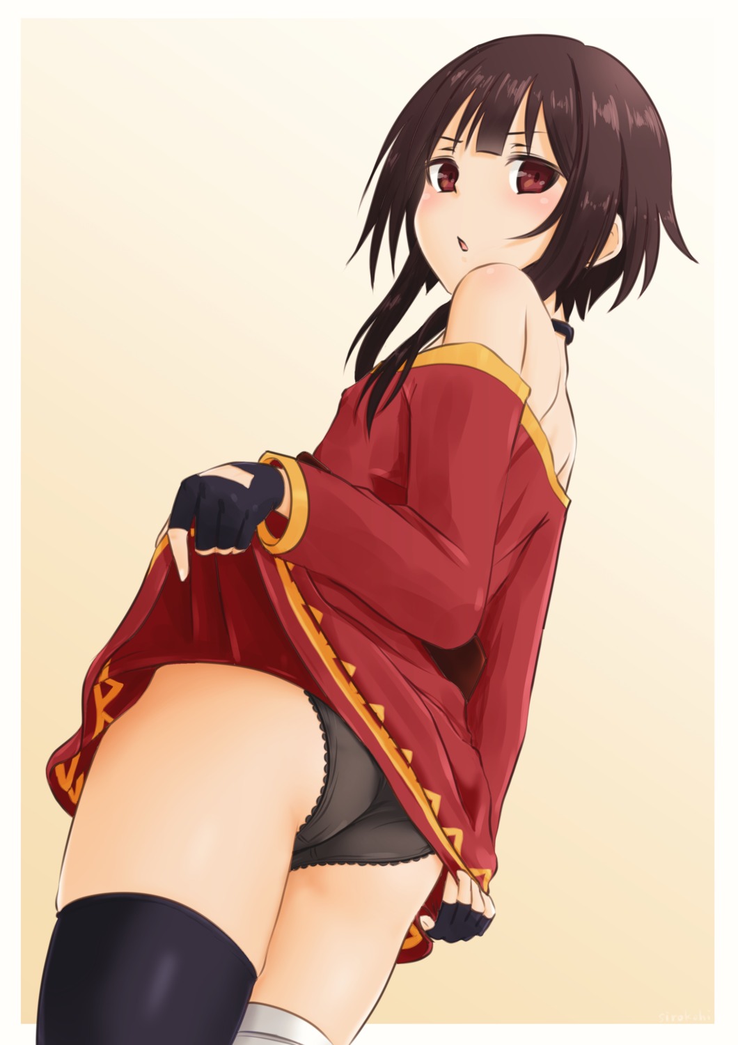 ass bandages dress kono_subarashii_sekai_ni_shukufuku_wo! megumin no_bra pantsu sirokohi skirt_lift thighhighs