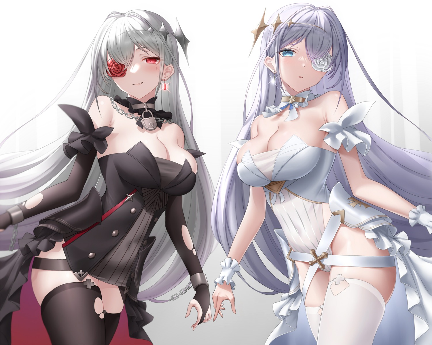 armor azur_lane emden_(azur_lane) eyepatch leotard naga_(pixiv70891418) no_bra see_through thighhighs torn_clothes uniform