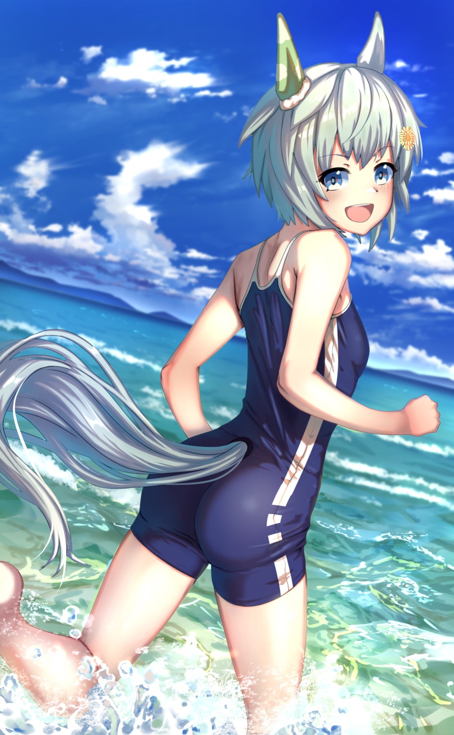 animal_ears ass school_swimsuit seiun_sky_(umamusume) swimsuits tail tks_(526tks) uma_musume_pretty_derby wet