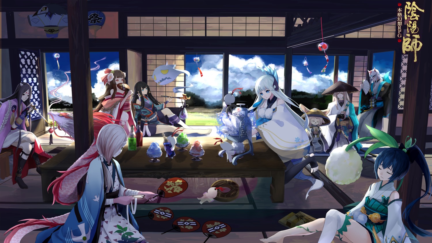 aobozu_(onmyouji) bandages enenra_(onmyouji) hotarugusa_(onmyouji) ichimoku_ren_(onmyouji) japanese_clothes kamikui_(onmyouji) kimono onmyouji shozu_(onmyouji) tesso_(onmyouji) thighhighs yamauchi_shizu yoko_(onmyouji) yuki_onna_(onmyouji)