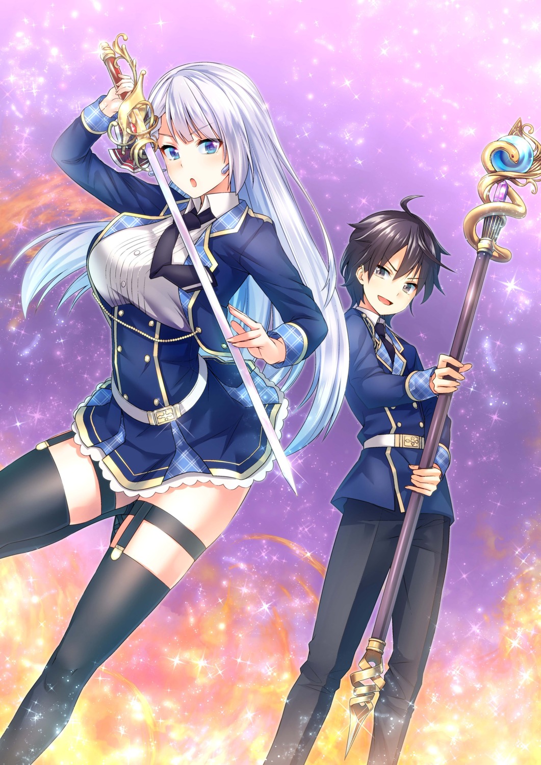 garter keigen_hichou leonis_death_magnus riselia_ray_crystalia seifuku seiken_gakuin_no_maken_tsukai stockings sword thighhighs weapon