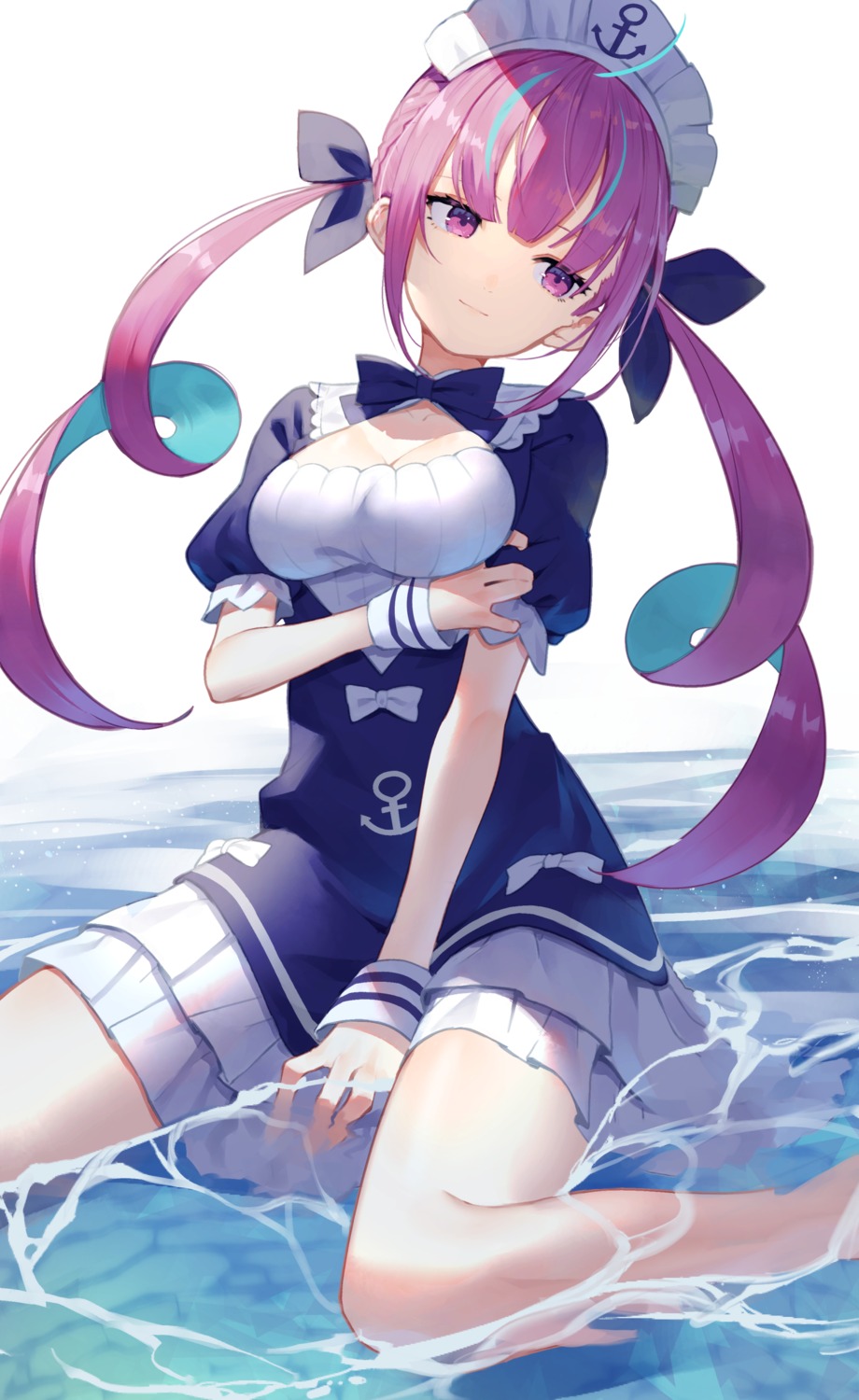 cleavage hololive maid minato_aqua scottie wet