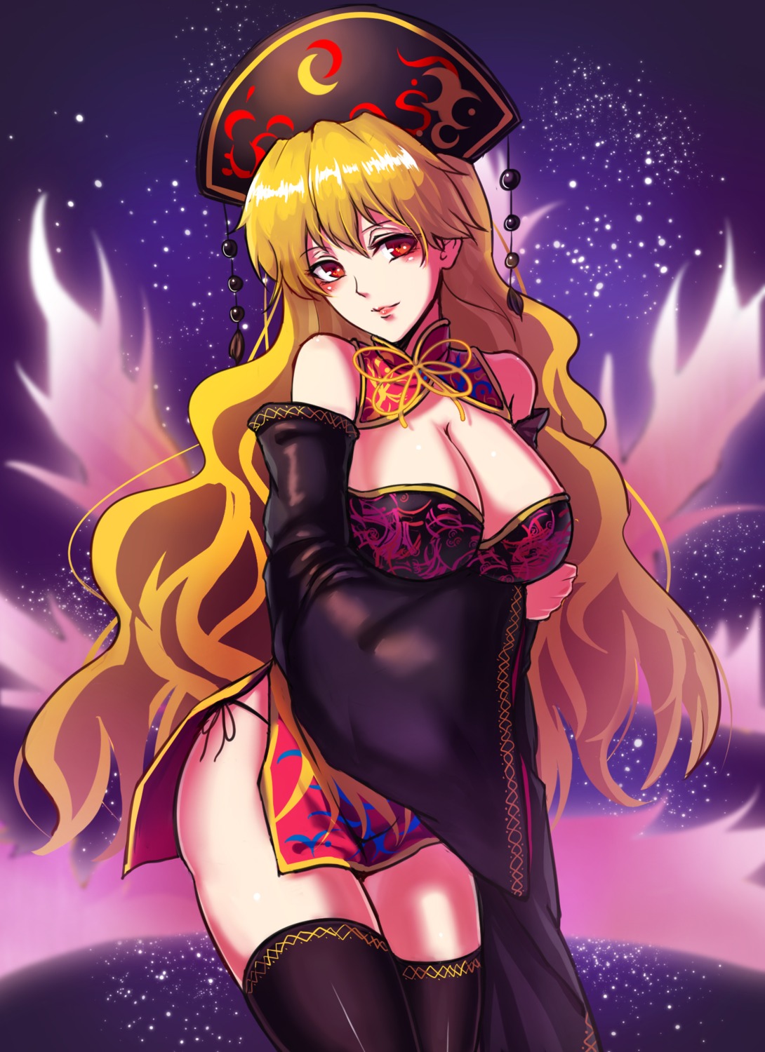 breast_hold cleavage junko koissa pantsu string_panties thighhighs touhou