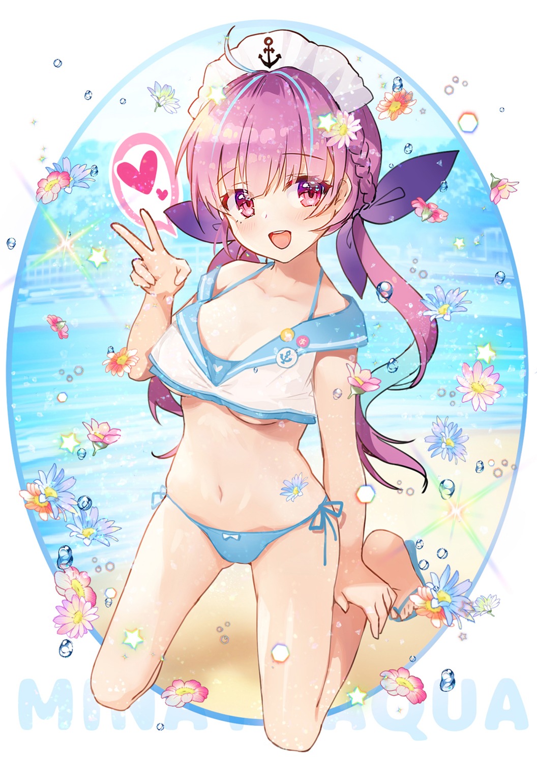apple_caramel artist_revision bikini hololive minato_aqua seifuku swimsuits