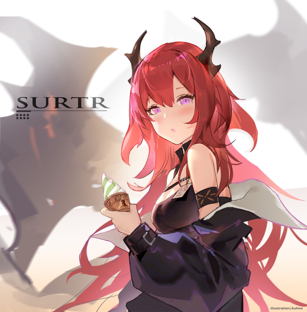 arknights cleavage horns kuhnowushi surtr_(arknights)