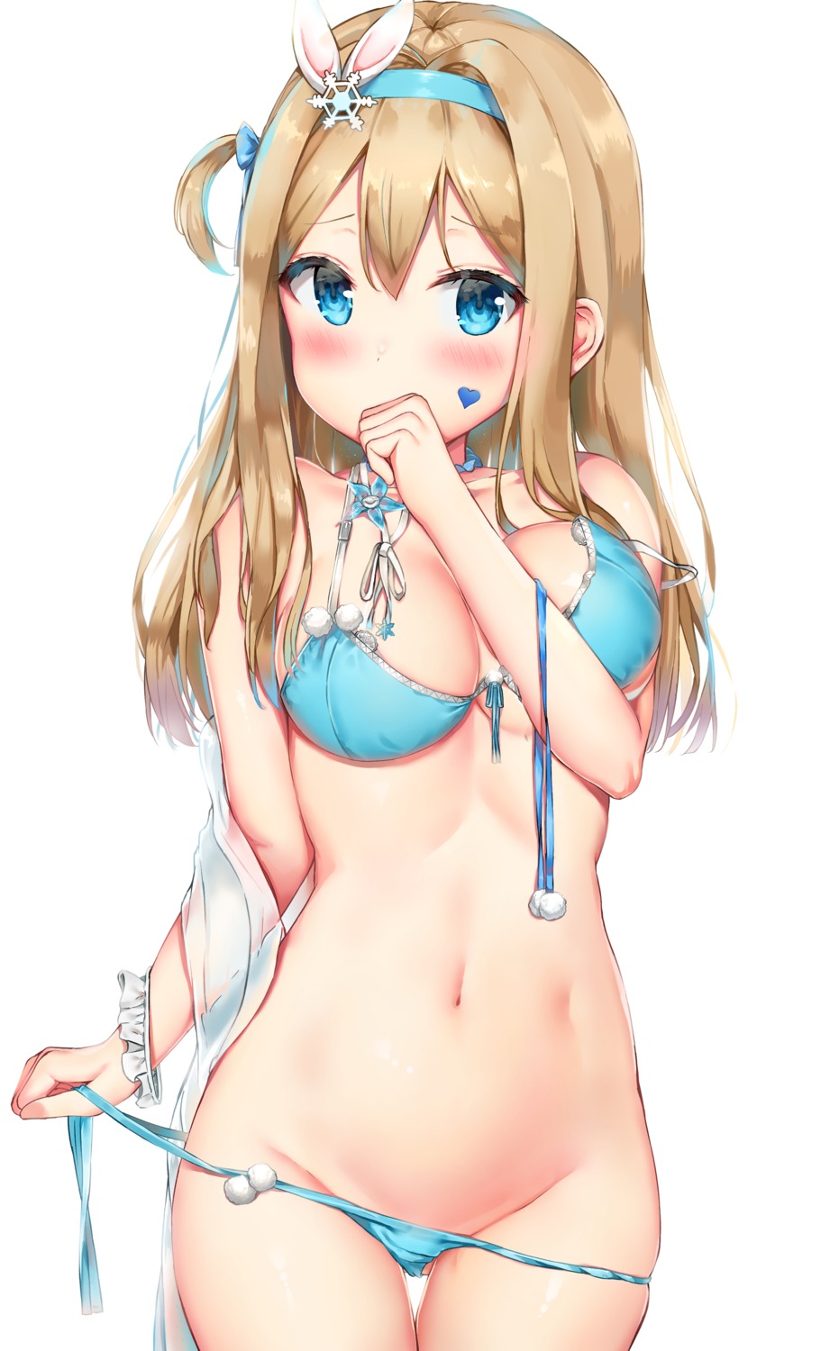 bachibachi_(tisen) bikini breast_hold cleavage girls_frontline panty_pull suomi_kp31_(girls_frontline) swimsuits undressing