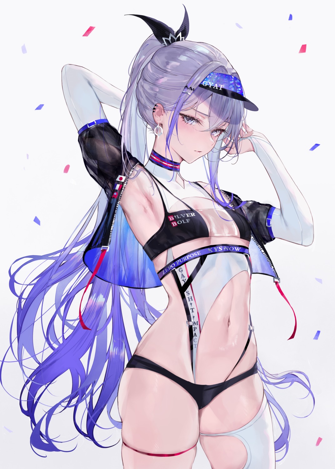 bra garter honkai:_star_rail leotard pantsu qiandaiyiyu see_through silver_wolf_(honkai:_star_rail) thighhighs