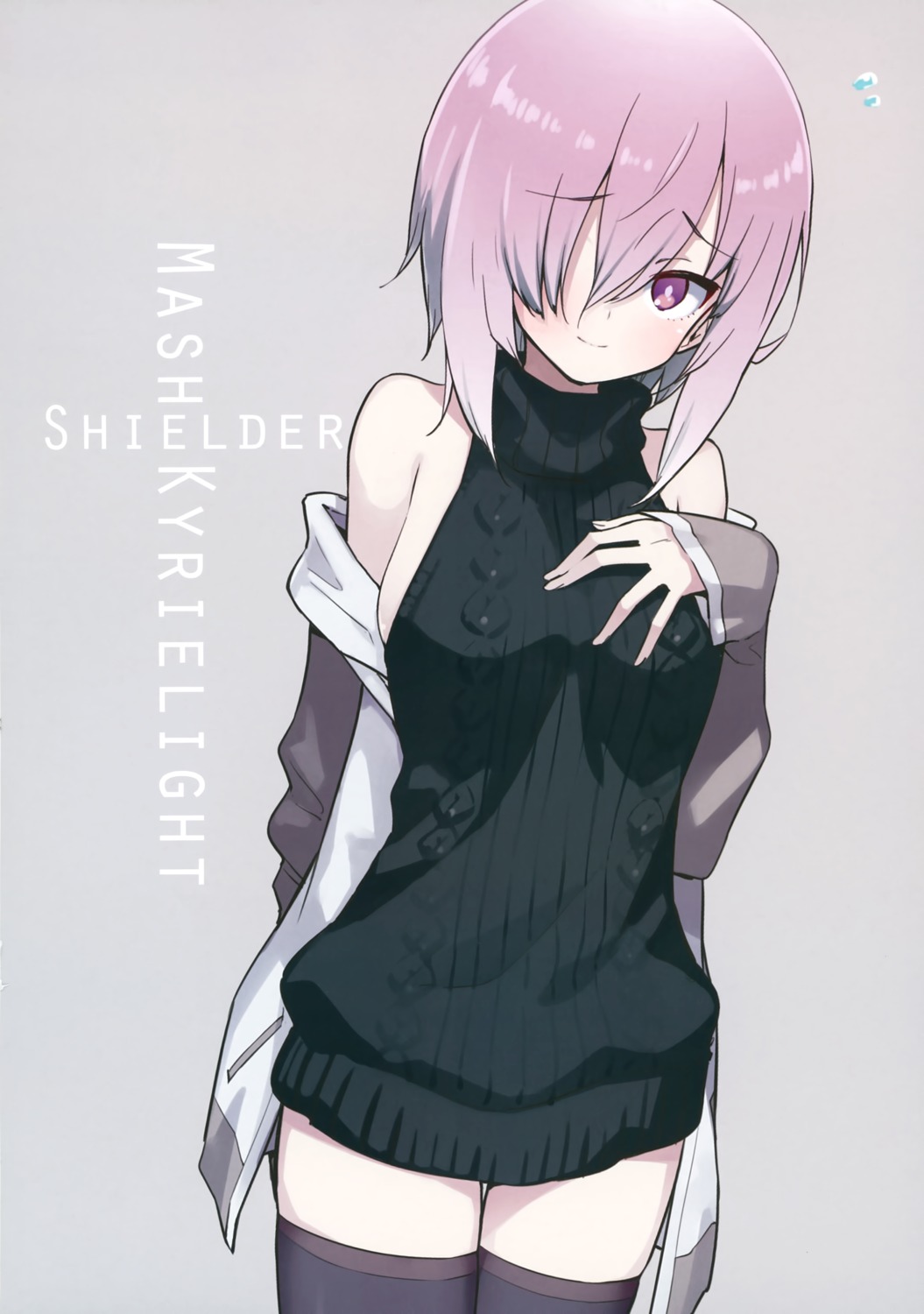 breast_hold fate/grand_order hamachon mash_kyrielight sweater thighhighs