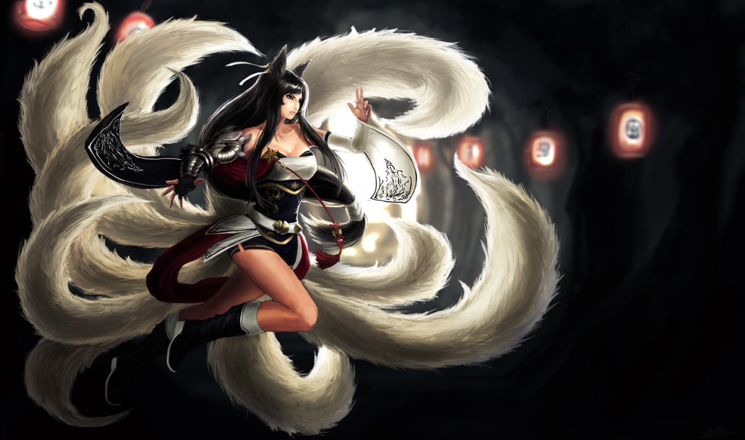ahri animal_ears artnothearts cleavage kitsune league_of_legends tail