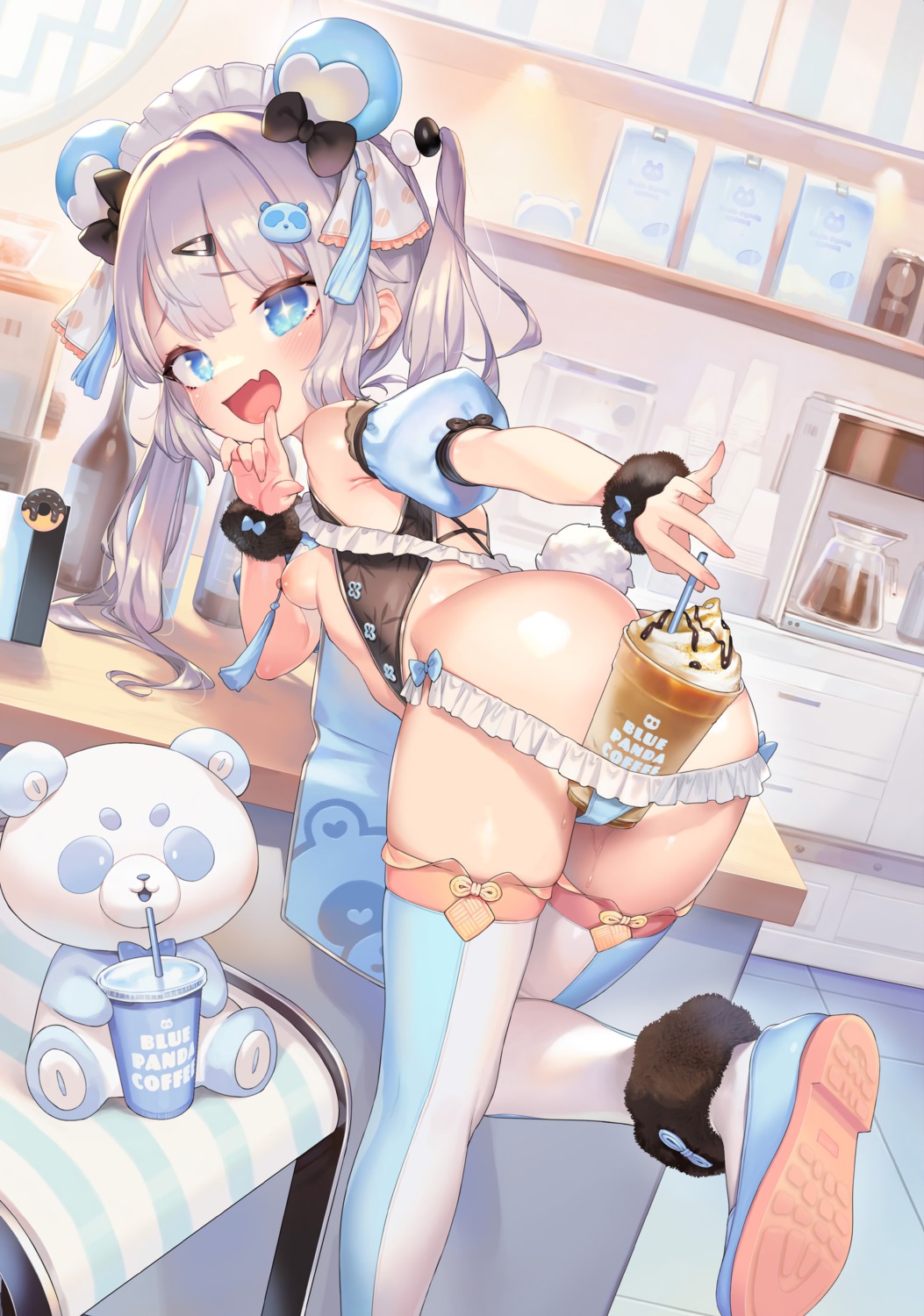 animal_ears asian_clothes ass breasts henreader loli nipples no_bra open_shirt pantsu panty_pull tail thighhighs