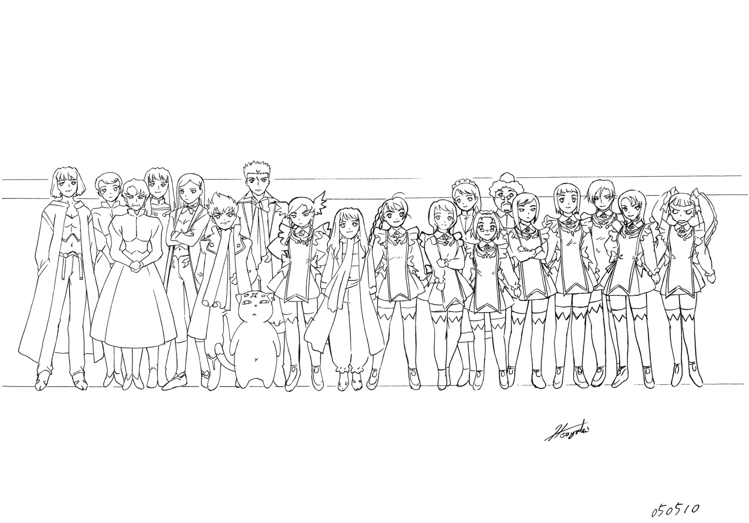 cleavage line_art mai_otome megane monochrome neko seifuku tagme thighhighs