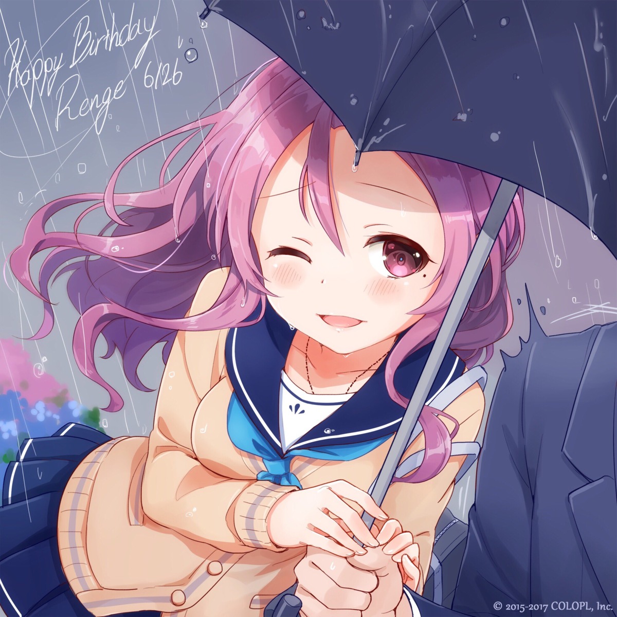 battle_girl_high_school seifuku serizawa_renge sweater umbrella wet