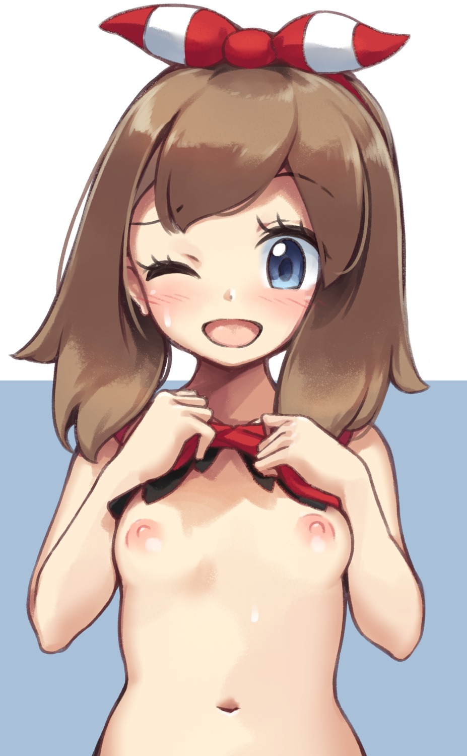 haruka_(pokemon) loli maremay0513 nipples no_bra pokemon pokemon_oras pokemon_rse shirt_lift