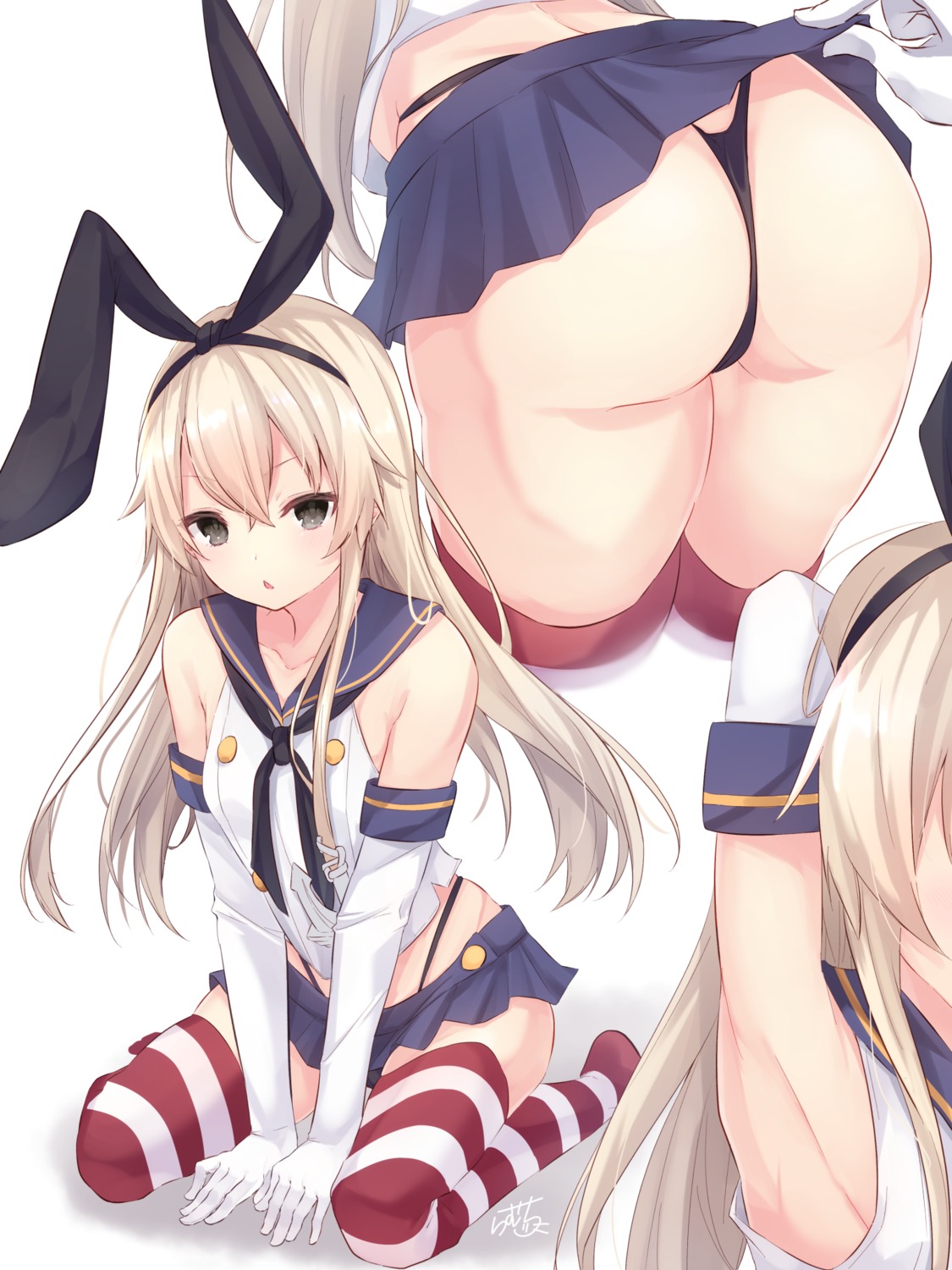 ass kantai_collection loli ramchi shimakaze_(kancolle) skirt_lift thighhighs thong