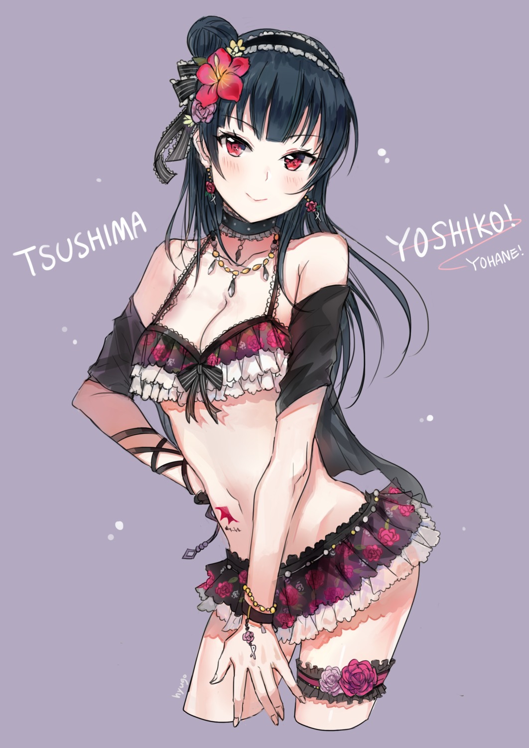 cleavage garter hyugo love_live!_(series) love_live!_sunshine!! swimsuits tattoo tsushima_yoshiko