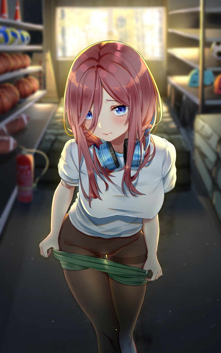 5-toubun_no_hanayome erect_nipples gym_uniform headphones kongbai nakano_miku pantyhose undressing