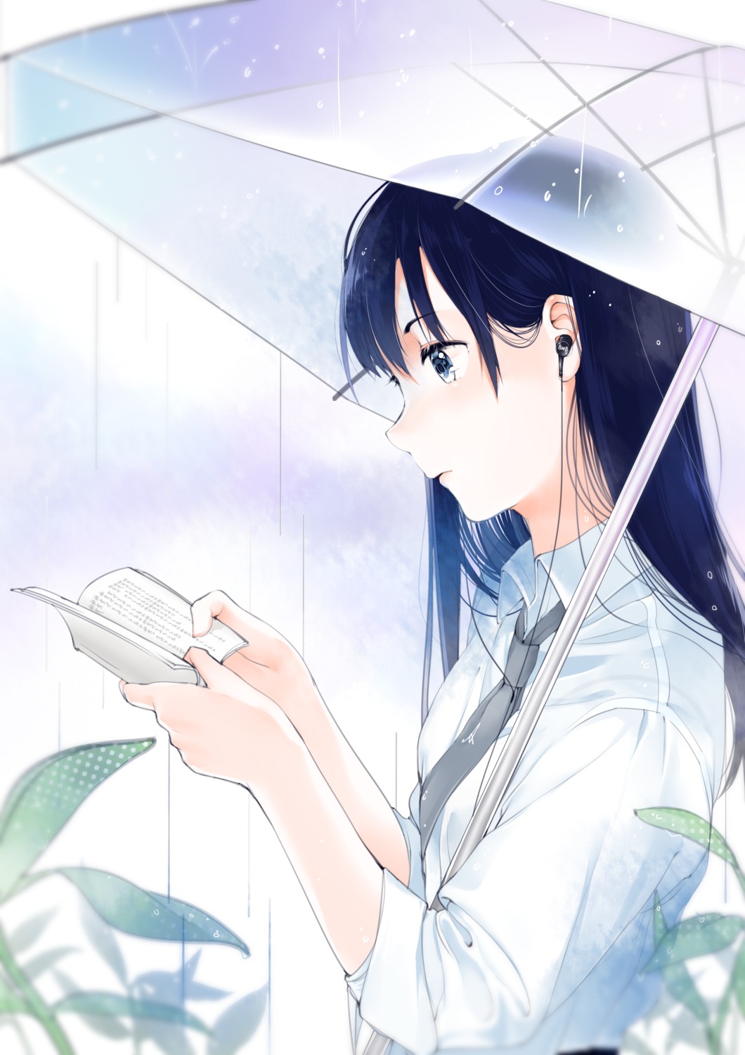headphones ouchi_kaeru seifuku umbrella