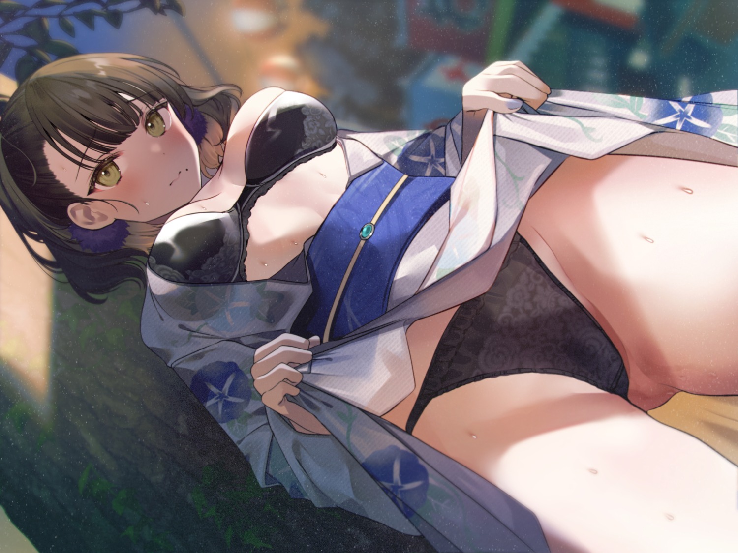 bra open_shirt pantsu skirt_lift towa_nemuru yukata