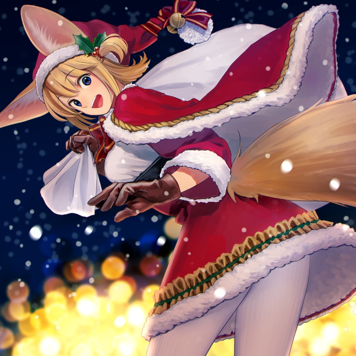 animal_ears christmas dress kitsune nashigaya_koyomi pantyhose tail