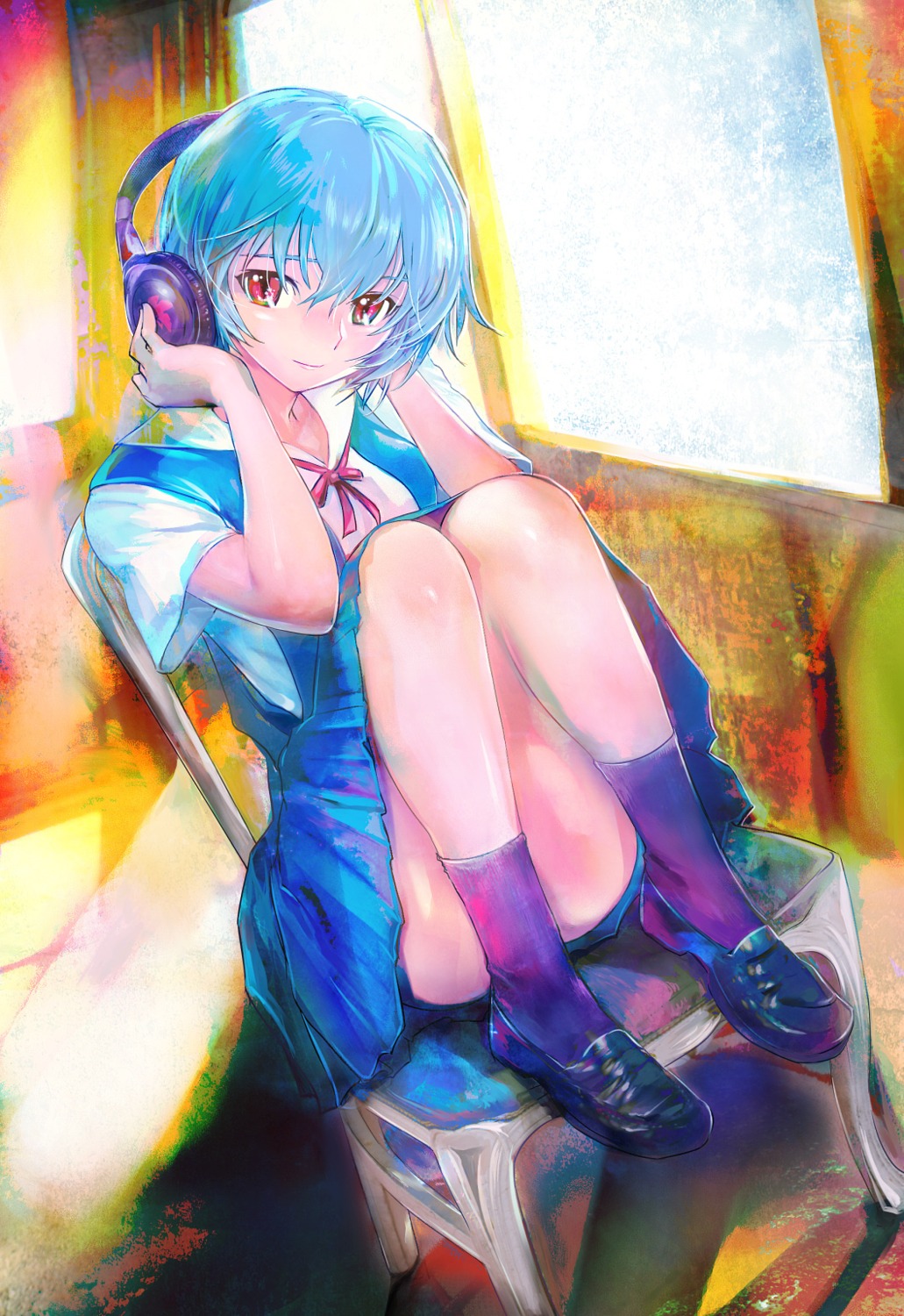 ayanami_rei headphones neon_genesis_evangelion osamu_(mekarauroko_6) seifuku