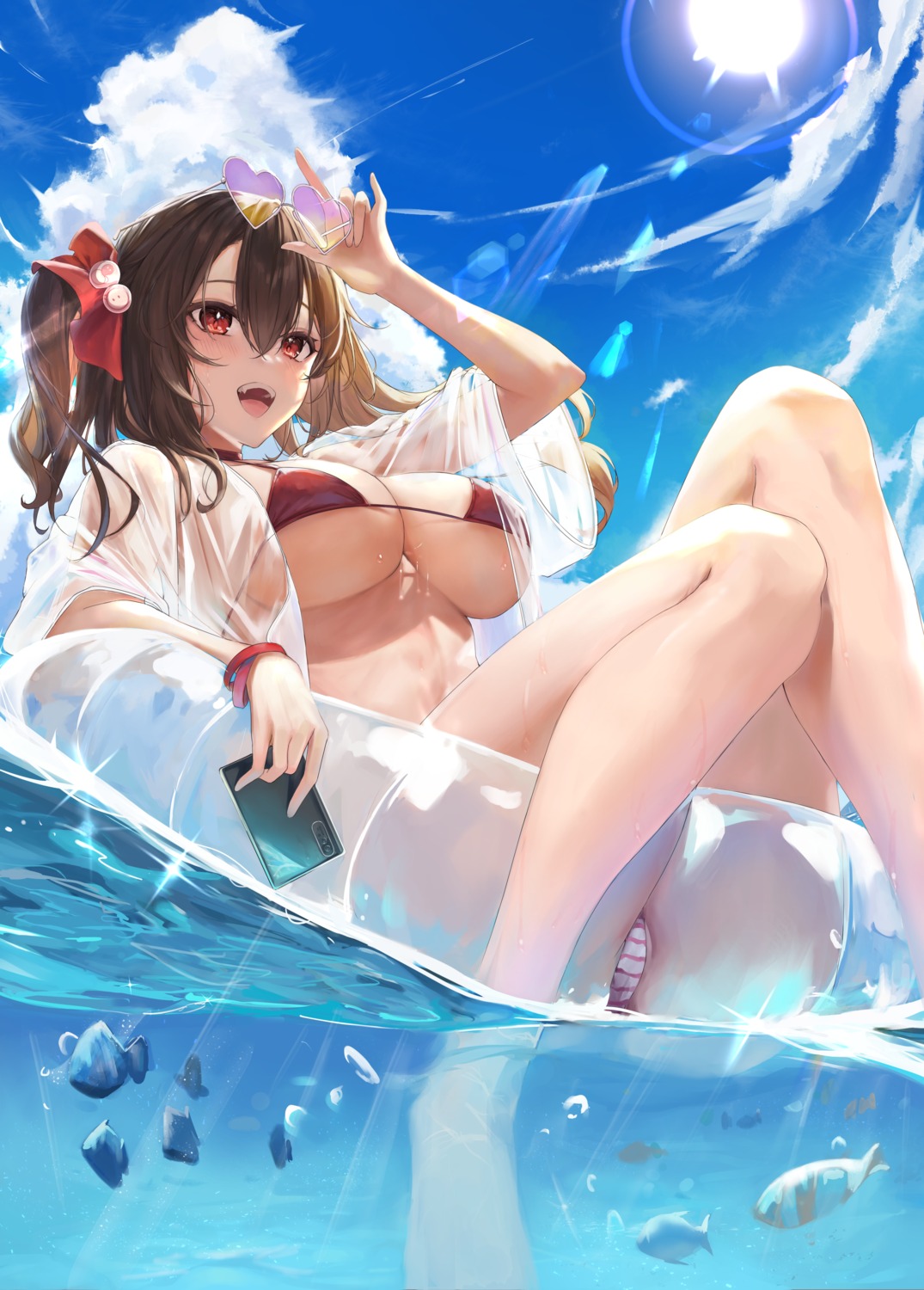 aoi_13 bikini cameltoe megane open_shirt see_through swimsuits thong wet wet_clothes