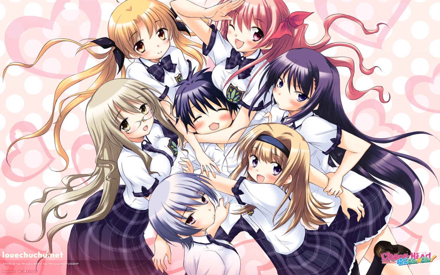 aoi_sena chaos;head chibi kishimoto_ayase kusunoki_yua megane mizuki_takehito nishijou_nanami nishijou_takumi orihara_kozue pantyhose sakihata_rimi seifuku wallpaper