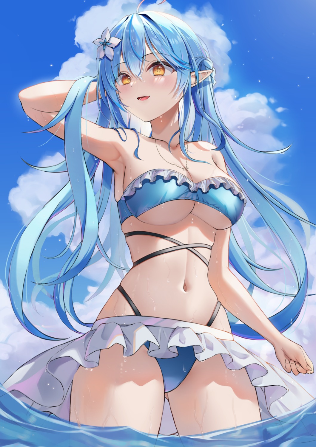 atora bikini elf hololive pointy_ears swimsuits wet yukihana_lamy