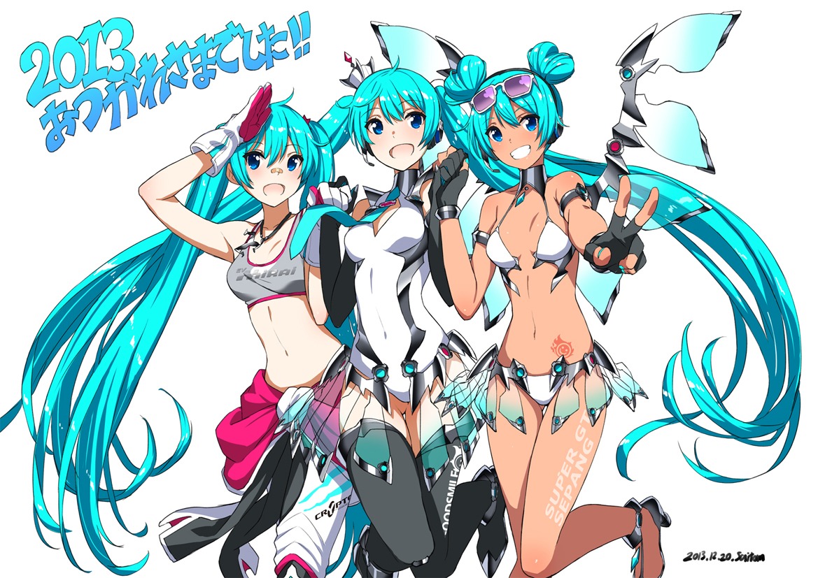 goodsmile_racing hatsune_miku racing_miku saitom swimsuits thighhighs vocaloid