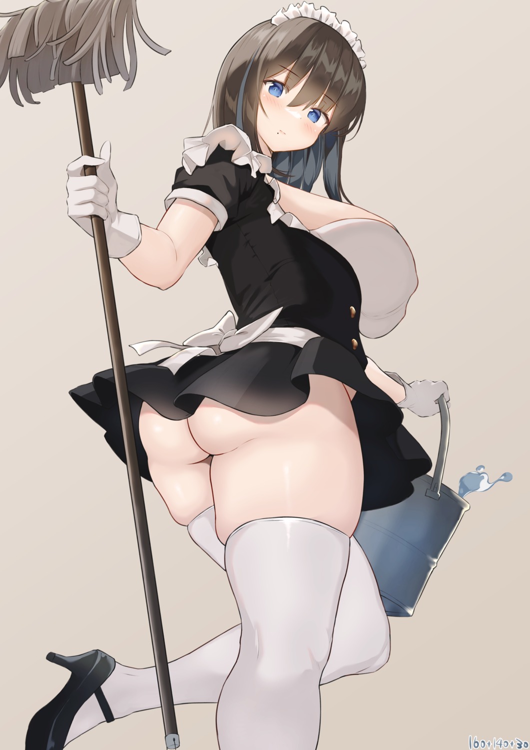 ass aymusk erect_nipples heels maid no_bra nopan skirt_lift thighhighs