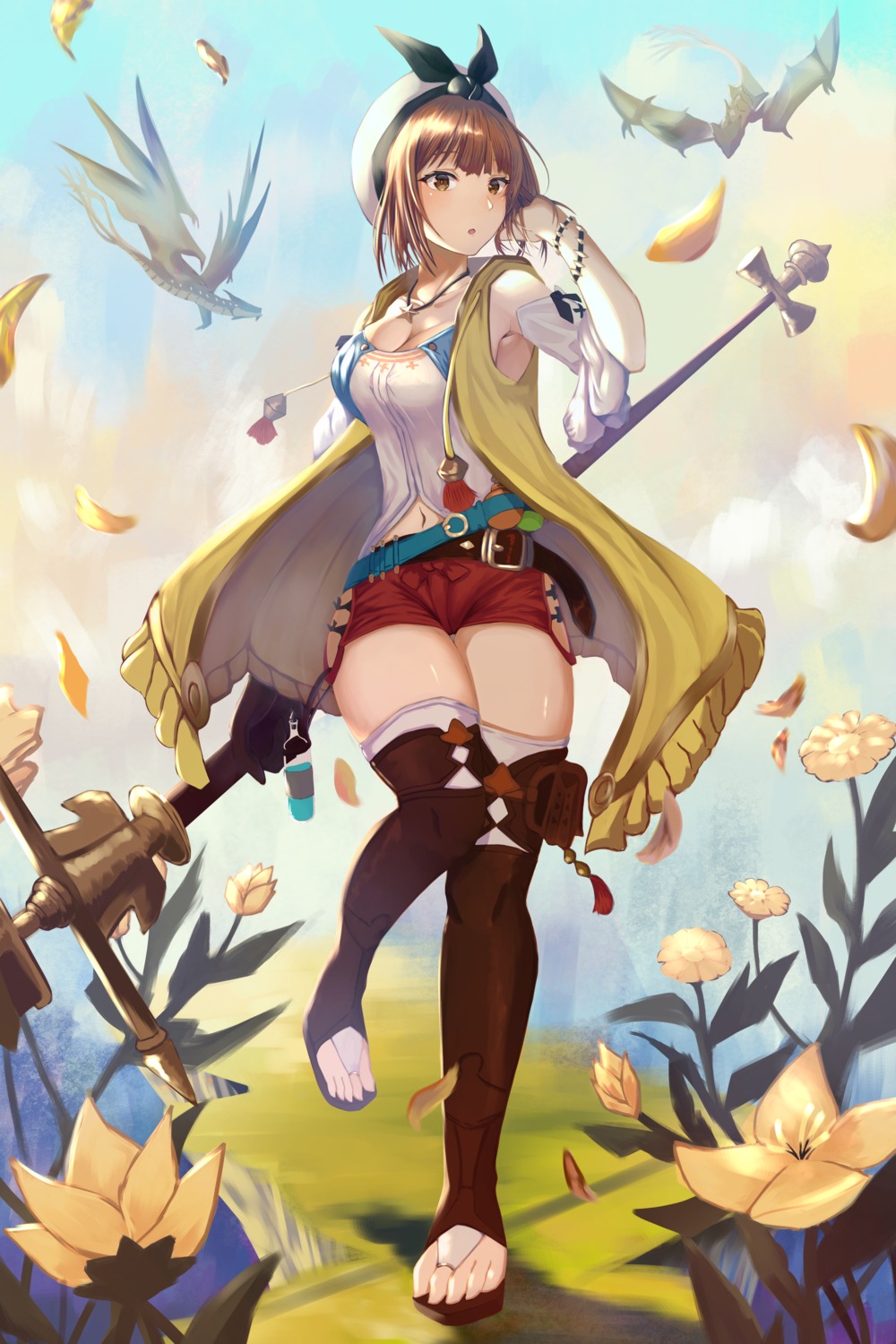 atelier atelier_ryza cleavage melk reisalin_stout thighhighs weapon