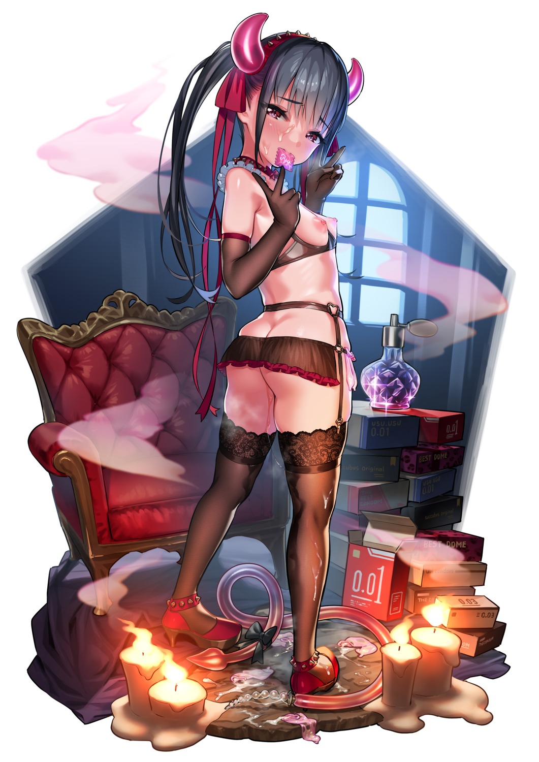 ass bra breasts cum garter_belt heels horns lingerie loli nipples nopan ogre_craft pussy_juice stockings thighhighs