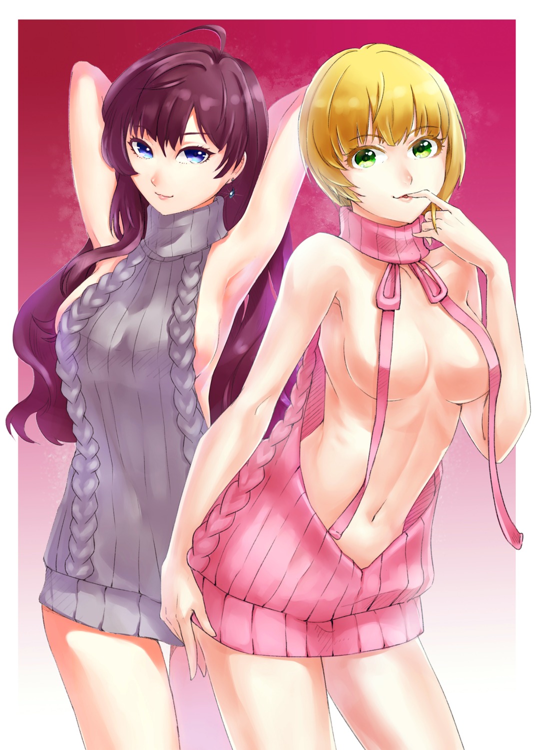 akatsuki_suzumi ichinose_shiki miyamoto_frederica no_bra sweater the_idolm@ster the_idolm@ster_cinderella_girls