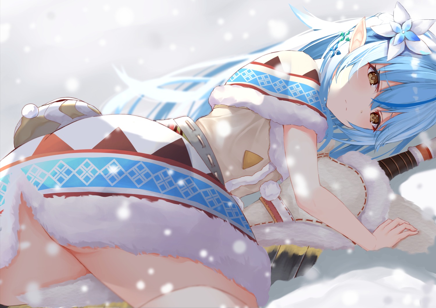 elf hololive nolt nopan pointy_ears skirt_lift thighhighs yukihana_lamy