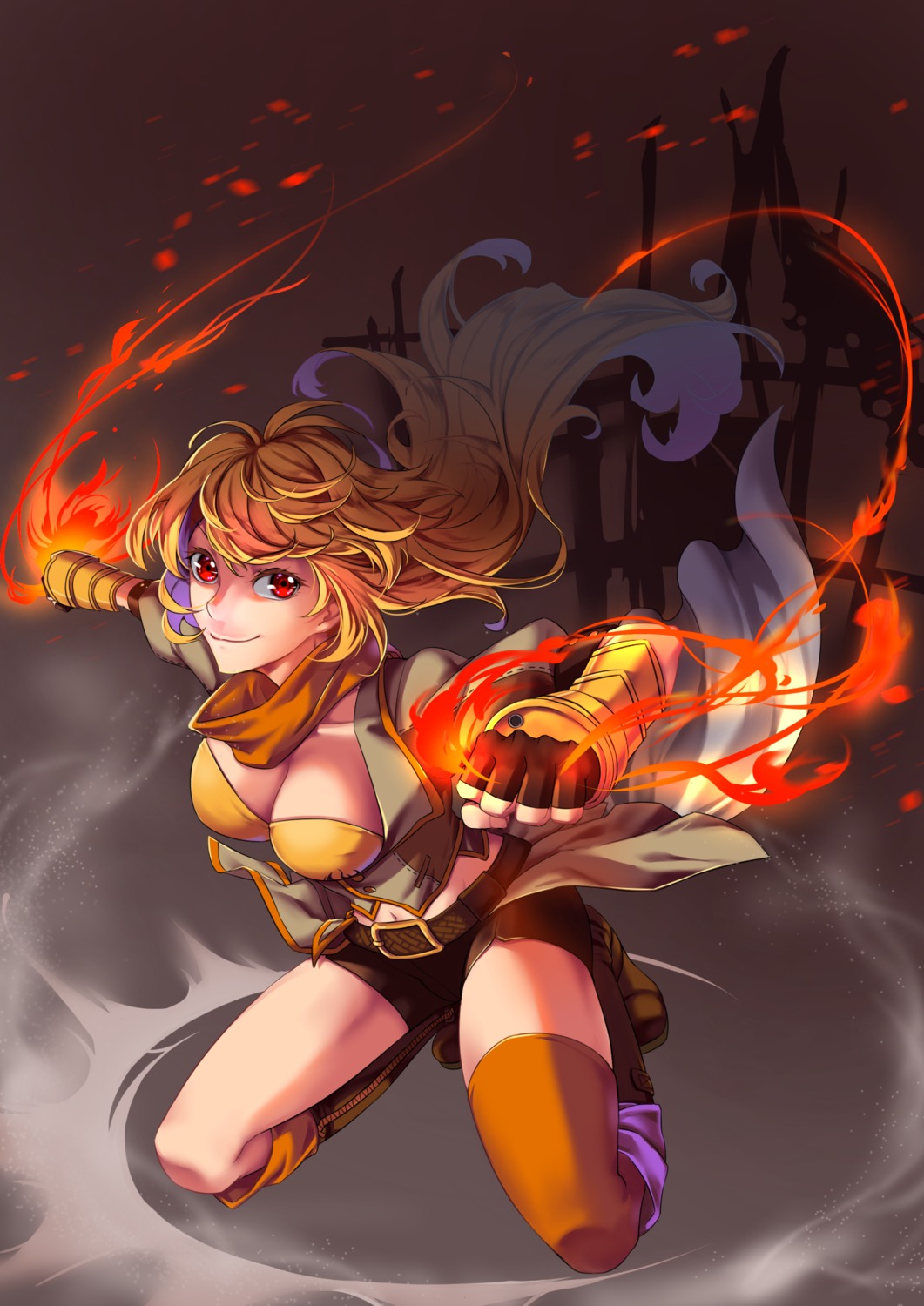cleavage jh_(artist) rwby thighhighs yang_xiao_long