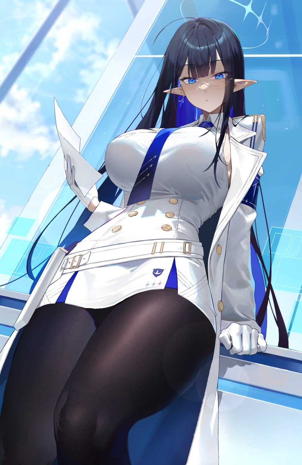 blue_archive bodiedwile halo megane nanagami_rin pantyhose pointy_ears uniform