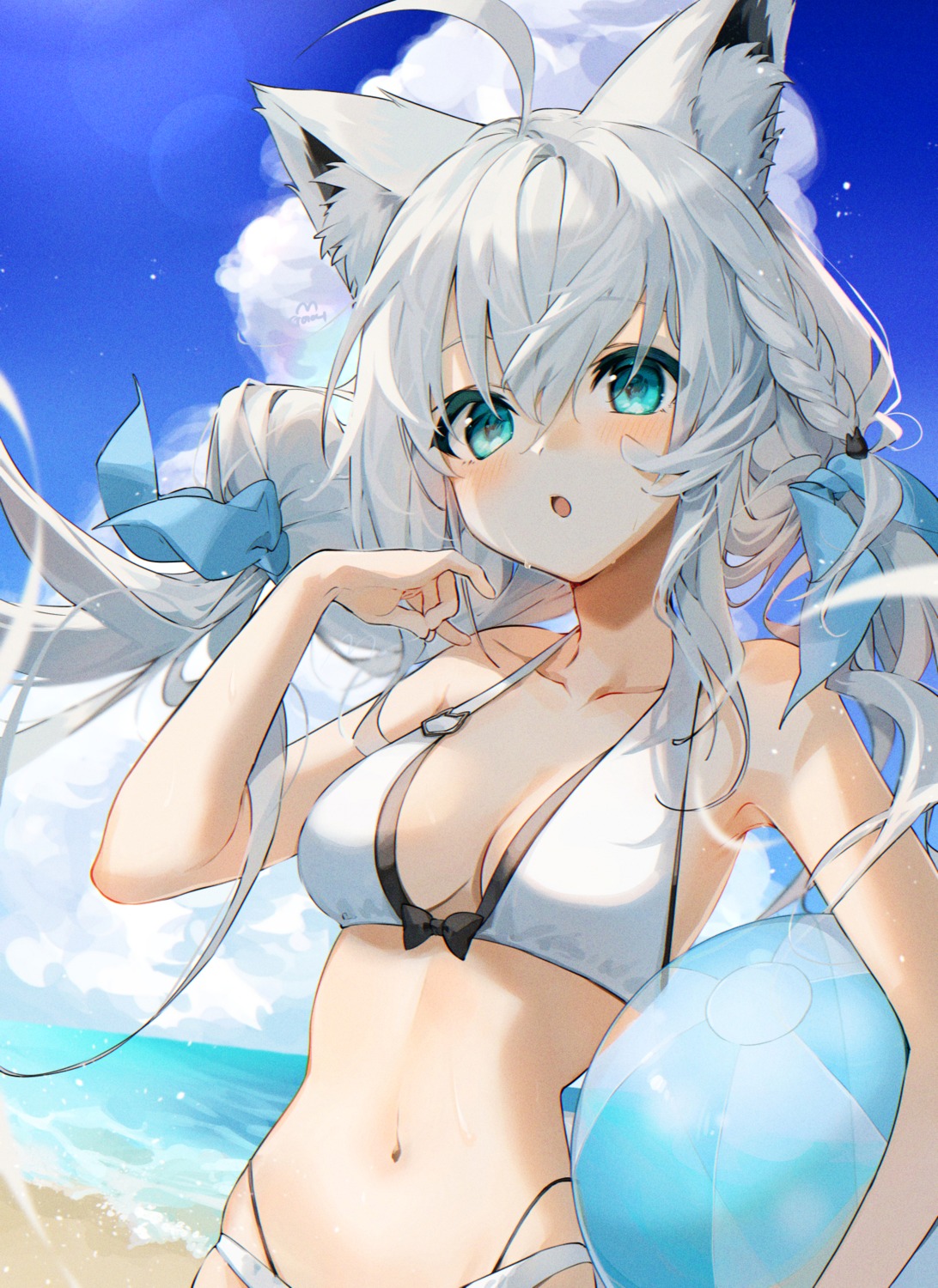 animal_ears bikini gotou_(nekocat) hololive hololive_gamers kitsune shirakami_fubuki swimsuits