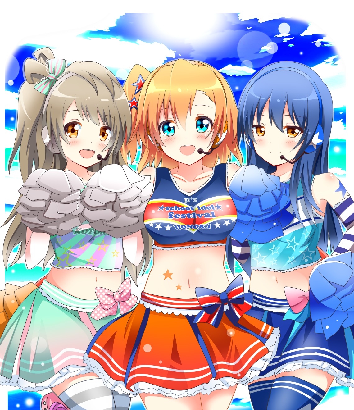 cheerleader kousaka_honoka love_live! minami_kotori shinekalta sonoda_umi thighhighs