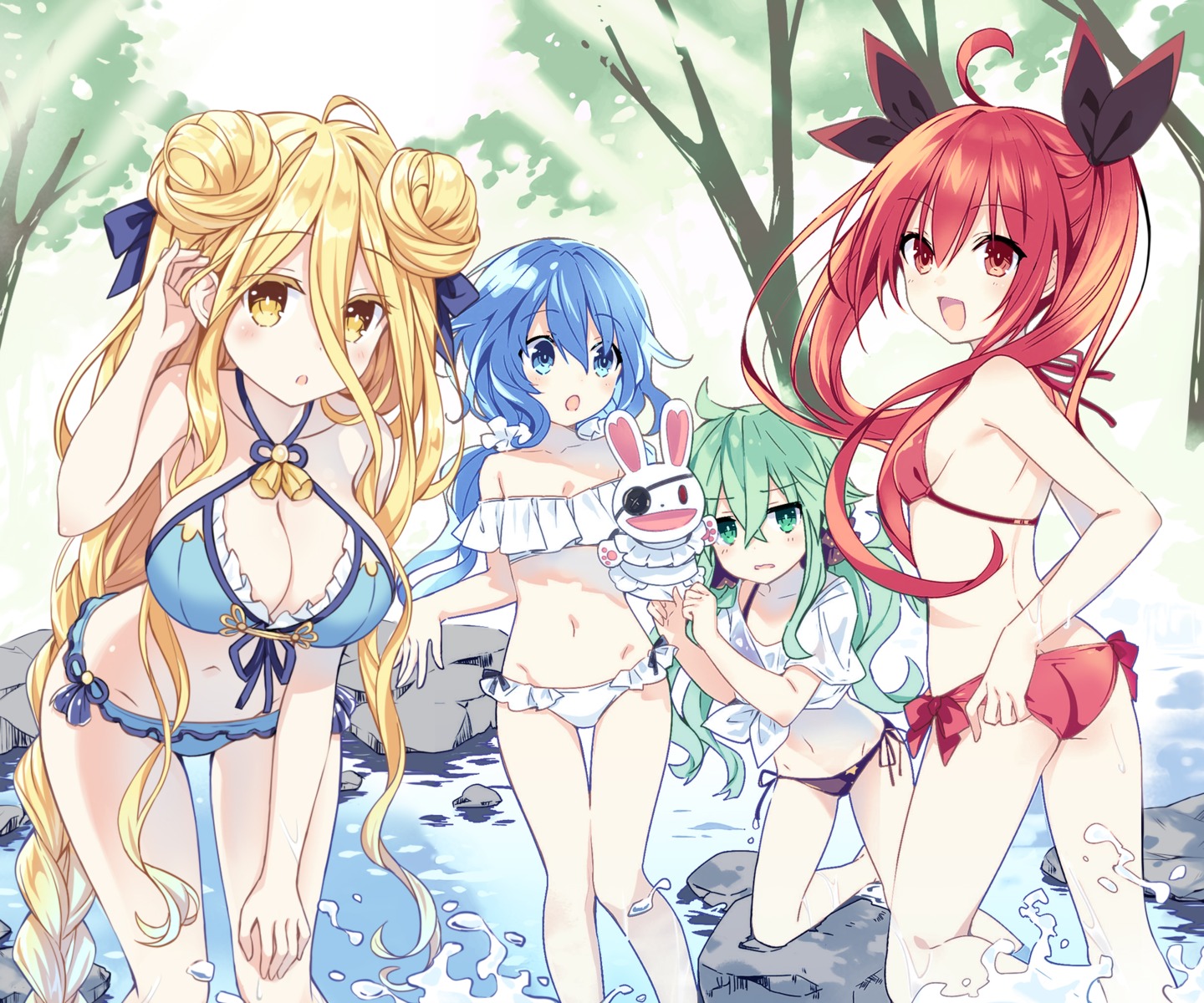 ass bikini cleavage date_a_live eyepatch himekawa_yoshino hoshimiya_mukuro itsuka_kotori kyouno_natsumi see_through swimsuits tsubasaki wet wet_clothes