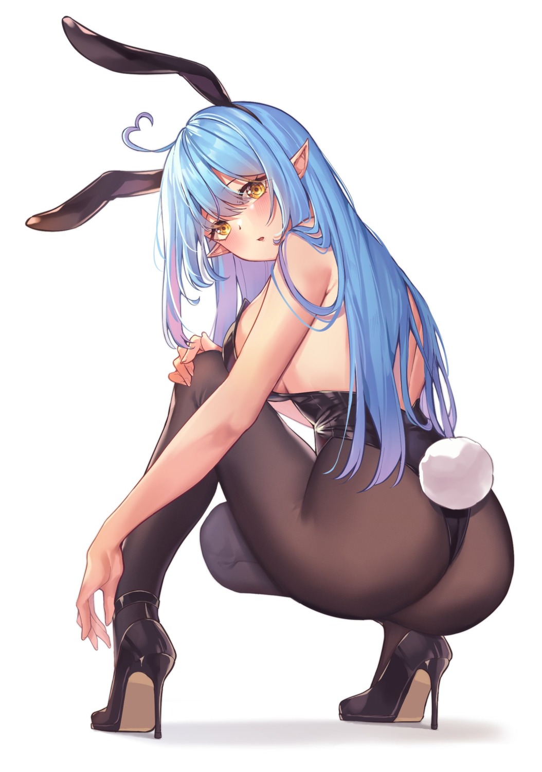 animal_ears ass bunny_ears bunny_girl elf heels hololive no_bra pantyhose pointy_ears ruri_(rurisuisen) tail yukihana_lamy