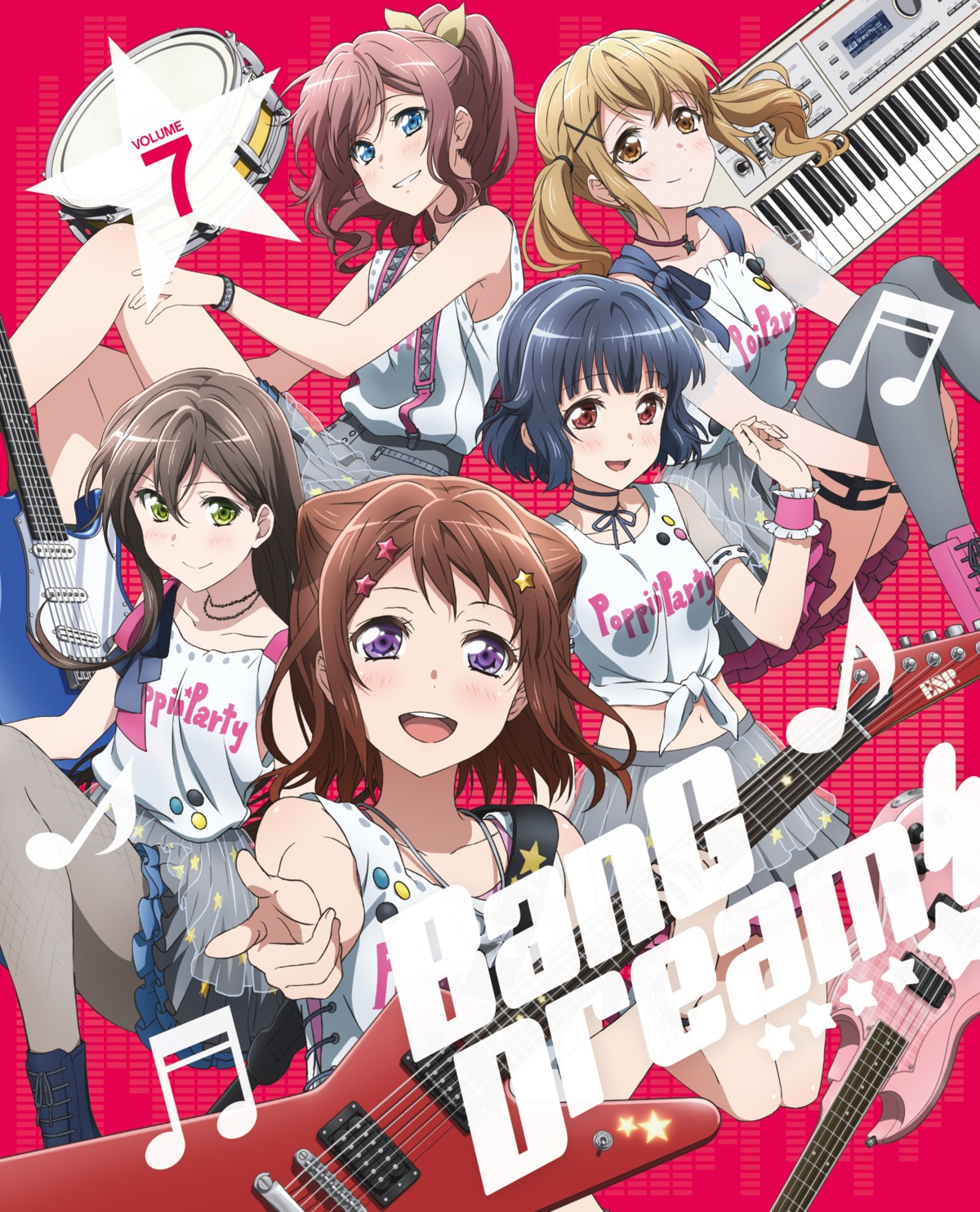 bang_dream! disc_cover guitar hanazono_tae ichigaya_arisa pantyhose thighhighs toyama_kasumi ushigome_rimi yamabuki_saaya