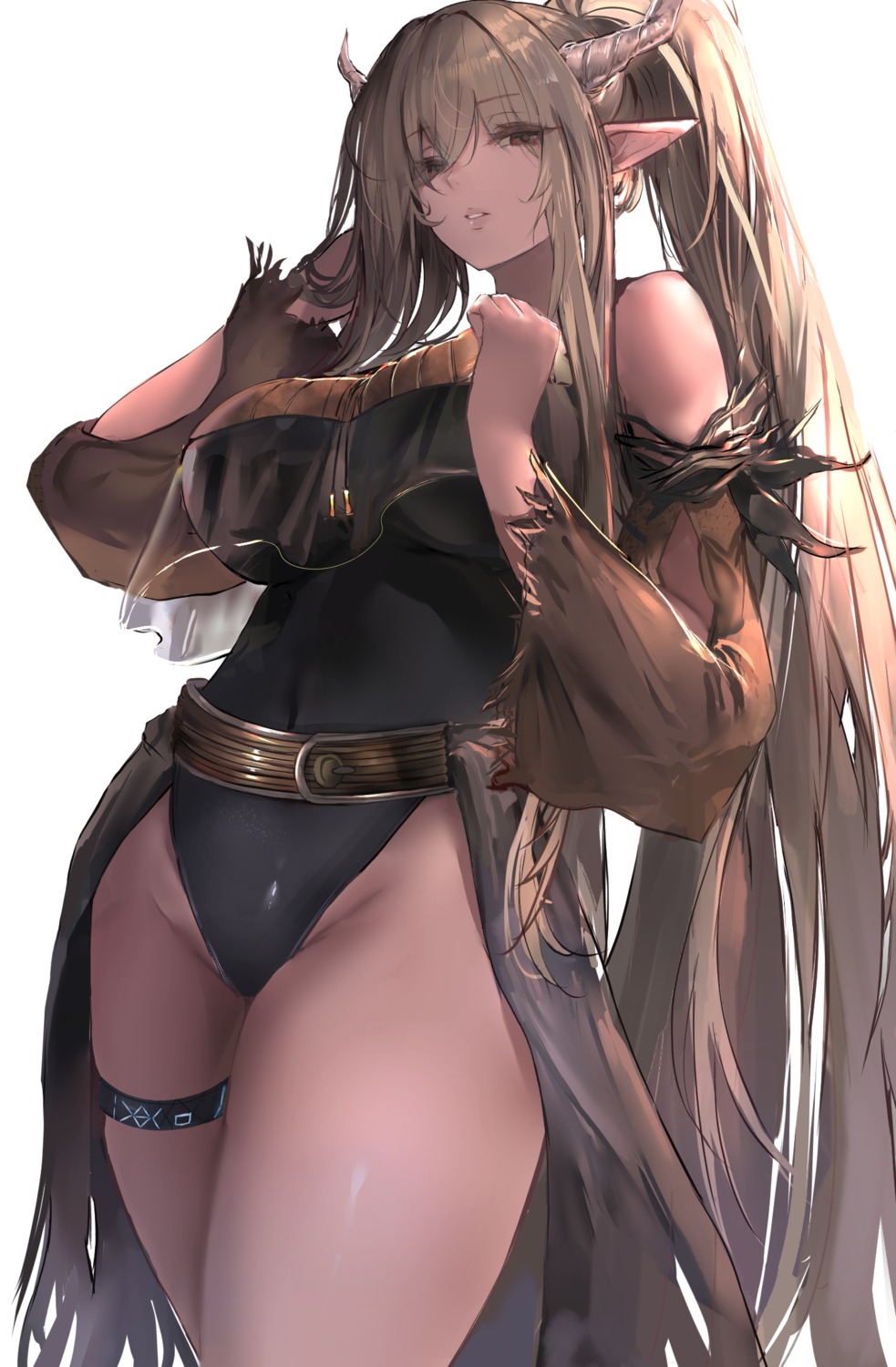 arknights garter horns leotard liaowen pointy_ears shining_(arknights)