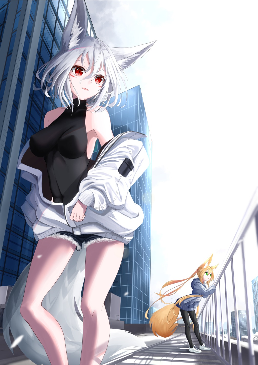 animal_ears erect_nipples kitsune no_bra pantyhose tagme tail