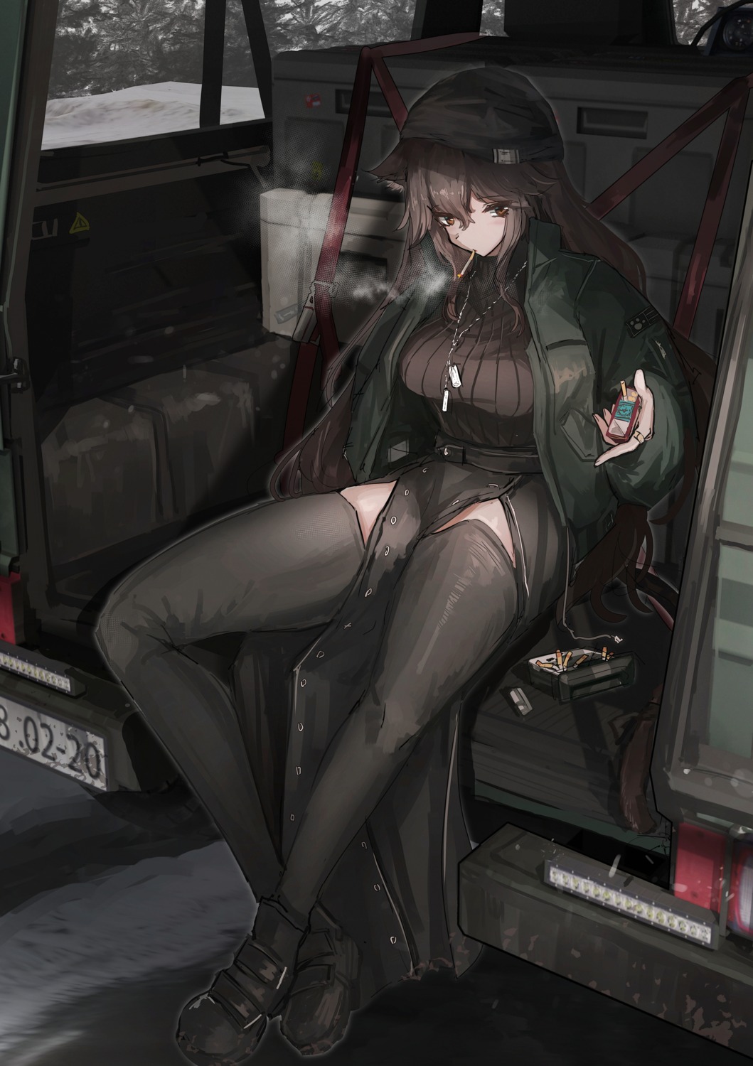 animal_ears haguruma_c nekomimi smoking thighhighs