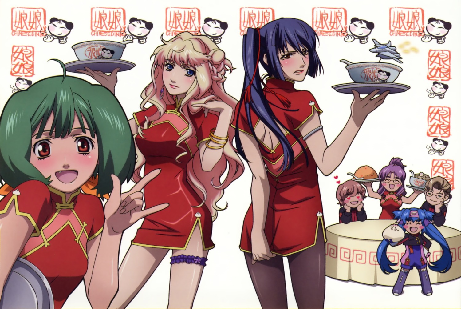 bodysuit chibi chinadress crossdress garter klan_klein luca_angeloni macross macross_frontier matsuura_nanase megane mikhail_buran pantyhose ranka_lee saotome_alto sheryl_nome trap