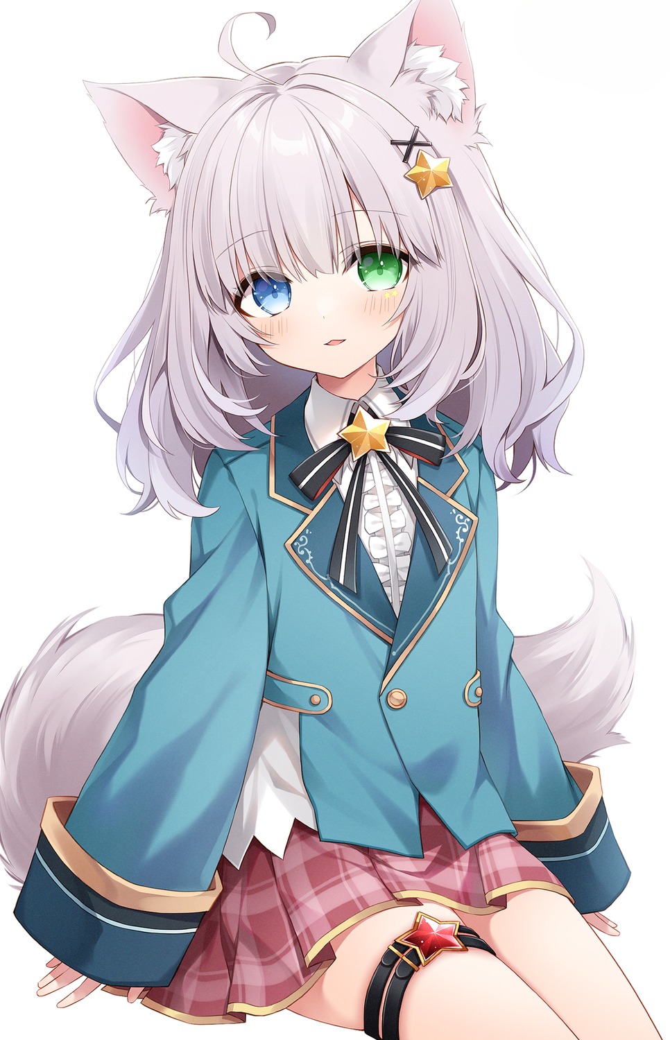 animal_ears garter heterochromia layla_(oda) nekonoyuto seifuku tail