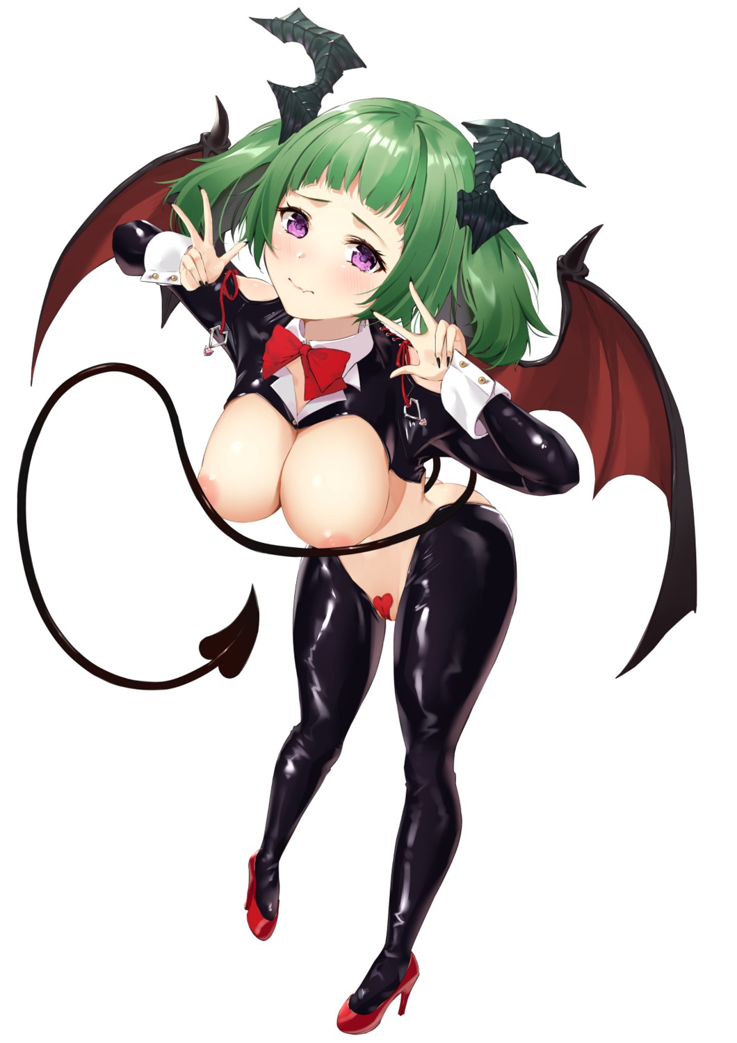 areola breasts cameltoe heels horns maebari no_bra nopan pasties sg_(satoumogumogu) tail wings