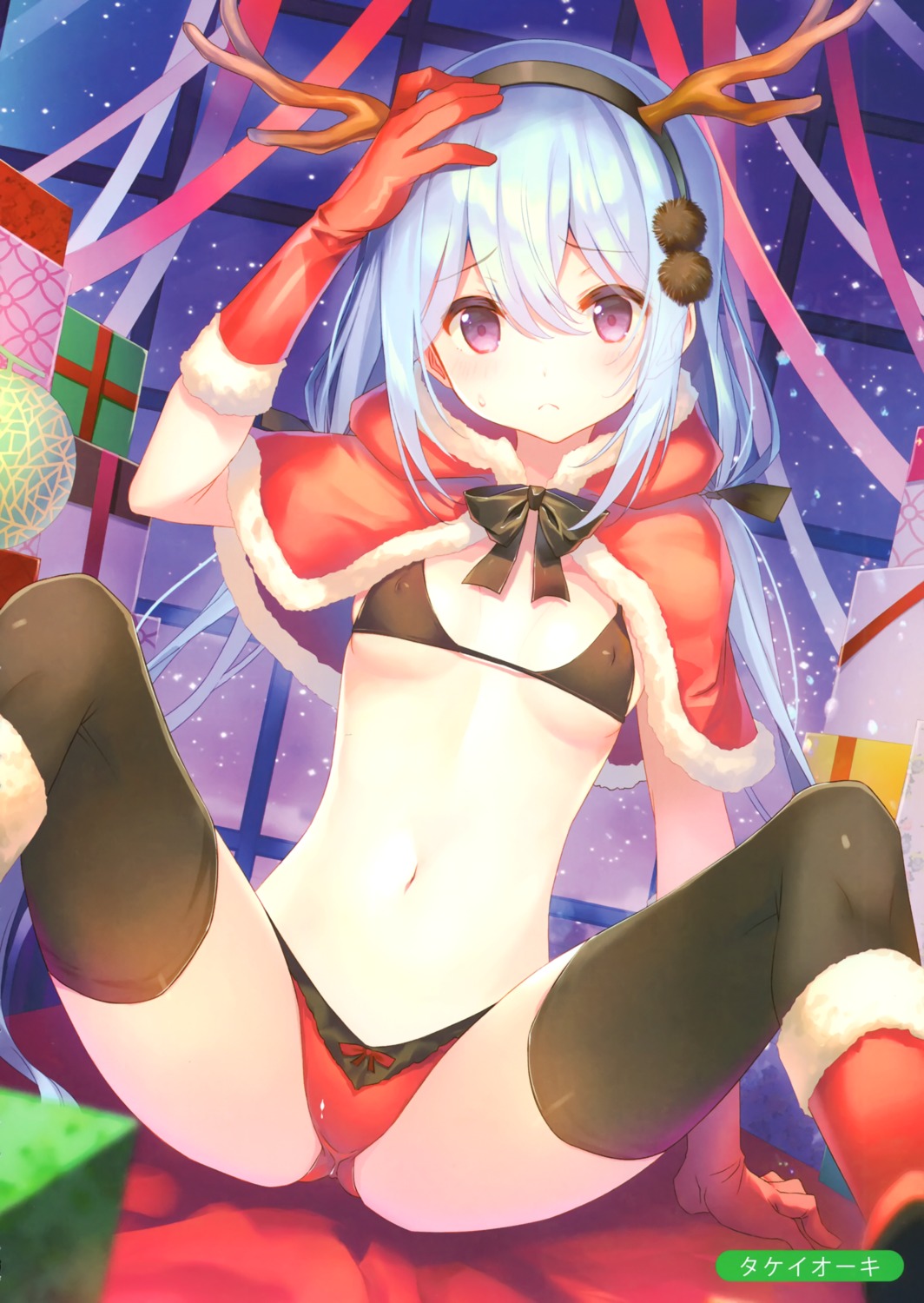 bra christmas erect_nipples pantsu takei_ooki thighhighs